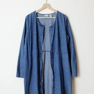 L.L.Bean Denim Long Sleeve Button down Collarless Dress/Light Denim Coat